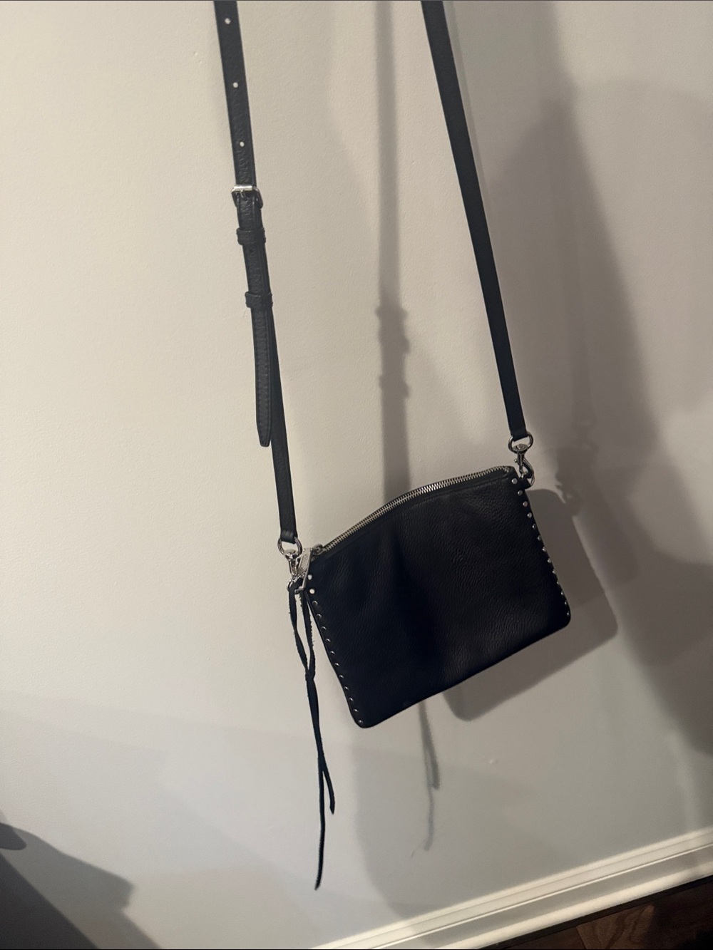 Rebecca Minkoff Black Leather Crossbody Bag with Grommets